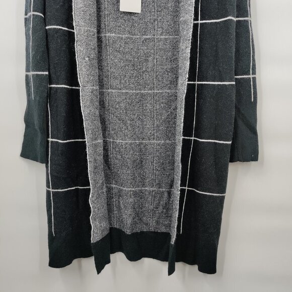 New Leith Knit Window Pane Cozy Long Sleeve Stripe Cardigan Size XS Women Black - Picture 6 of 14